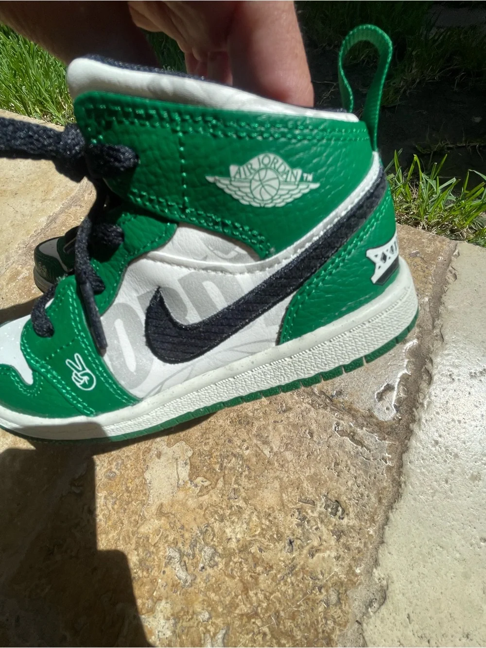 New Jordan Air Jordan 1 Green White Black High Top Leather Sneakers Kids 10c